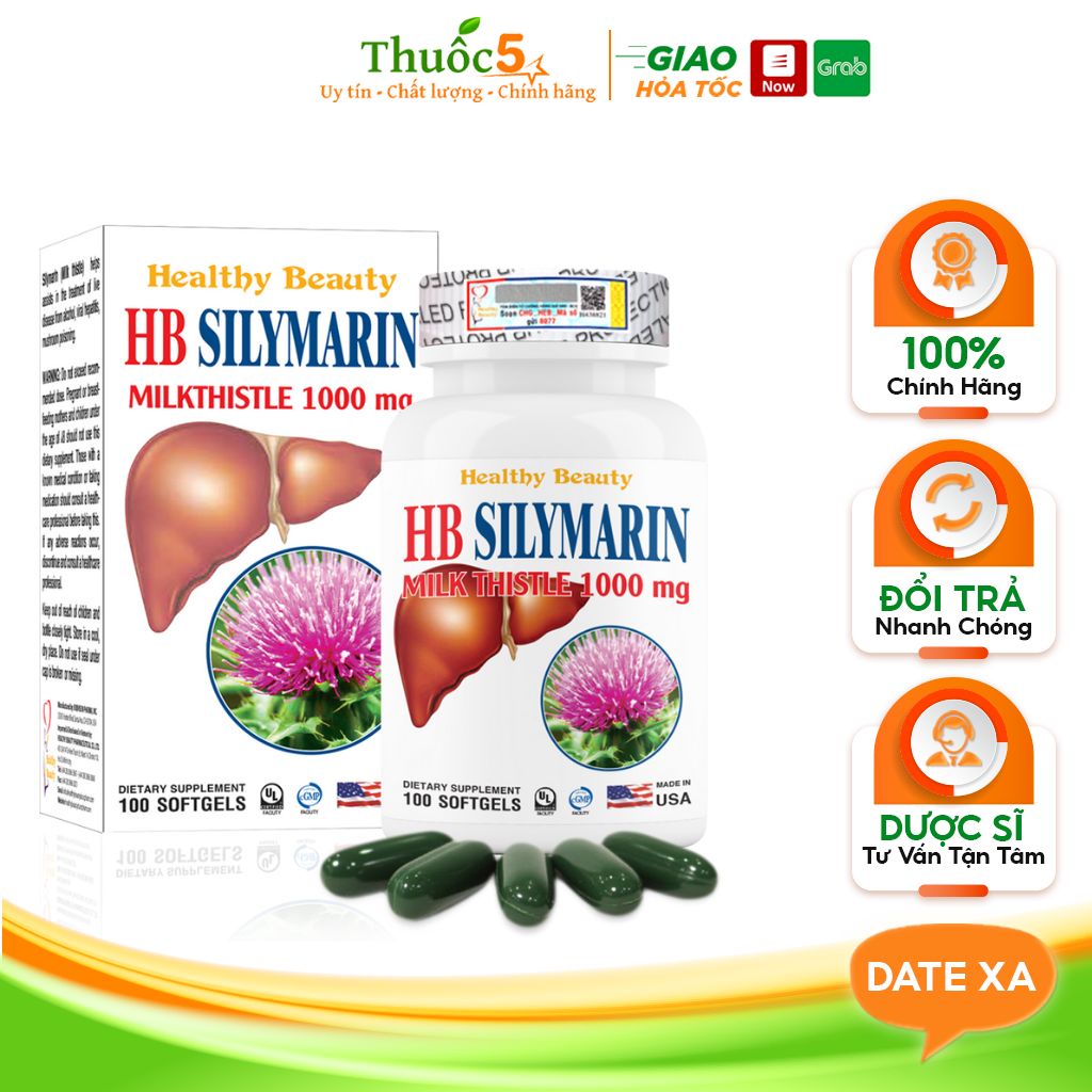 Viên Uống Bổ Gan HB Silymarin Milkthistle 1000mg Hỗ Trợ Tăng Cường Chức Năng Thải Độc Gan Hộp 100 Viên