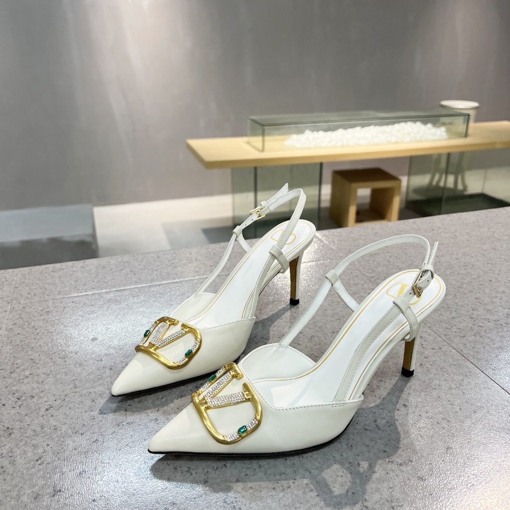 Valentino Giày Cao Gót Cột Dây Bằng Da Bò Màu Trắng Thời Trang