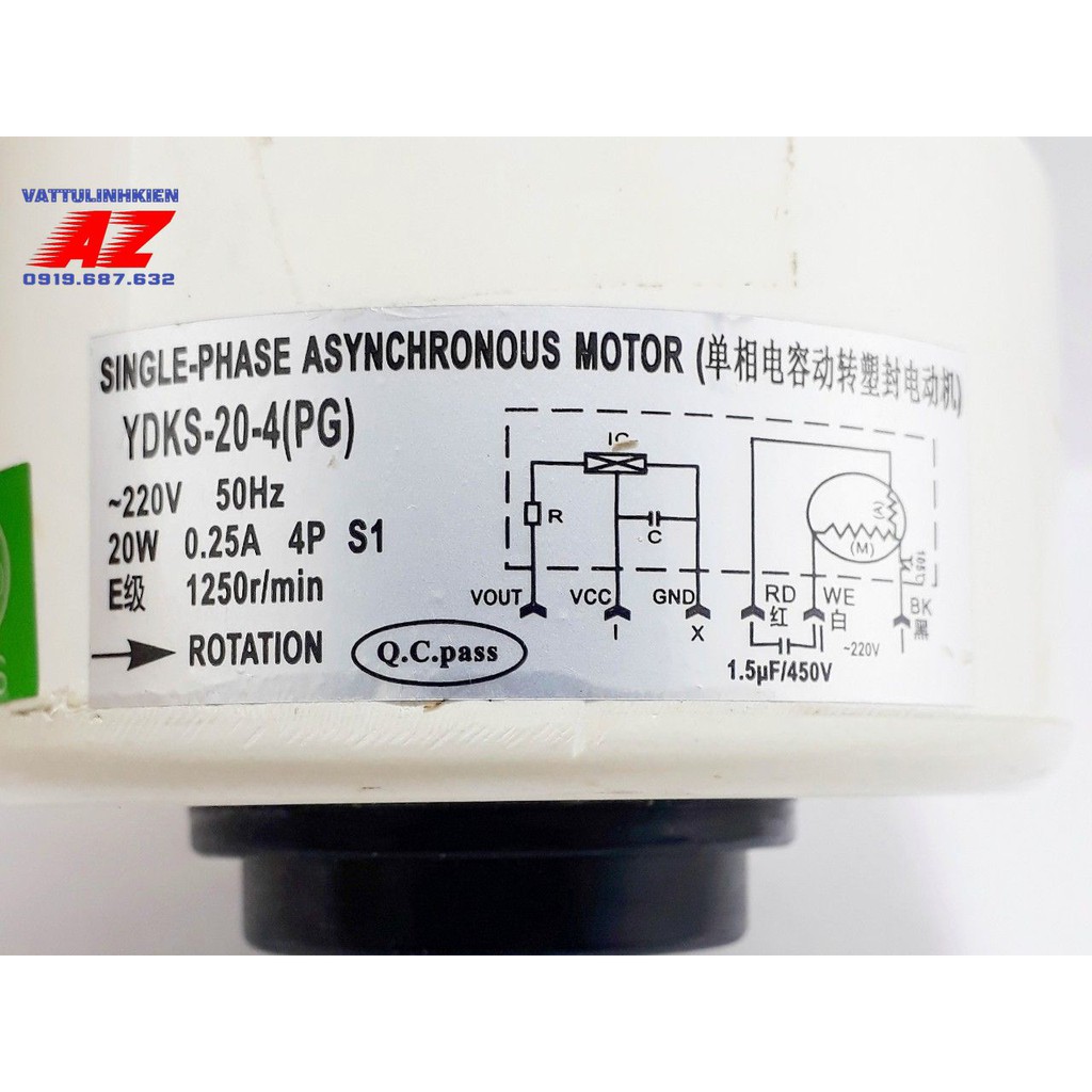 Motor quạt màn lạnh điều hòa treo tường AC220V-20W, 6 dây, trục 7cm