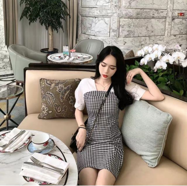 Đầm kẻ suông ulzzang tiểu thư