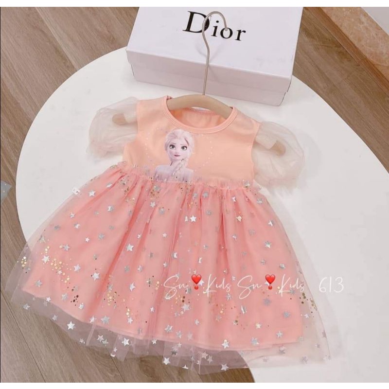 Váy xòe công chúa bé gái Elsa ren mềm chất đẹp mát