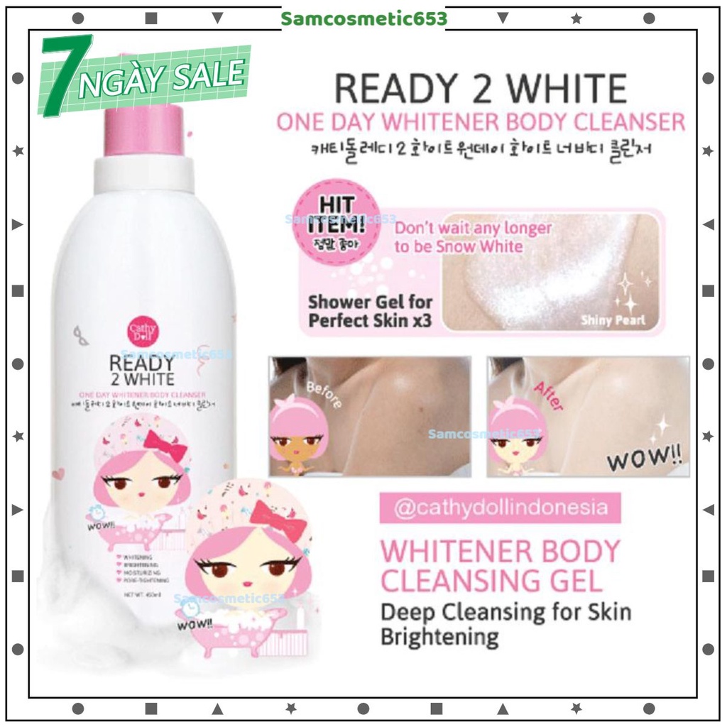 ☘️☘️450ml-Sữa tắm trắng da Ready 2 White One Day Whitener Body Cleanser (new)☘️☘️