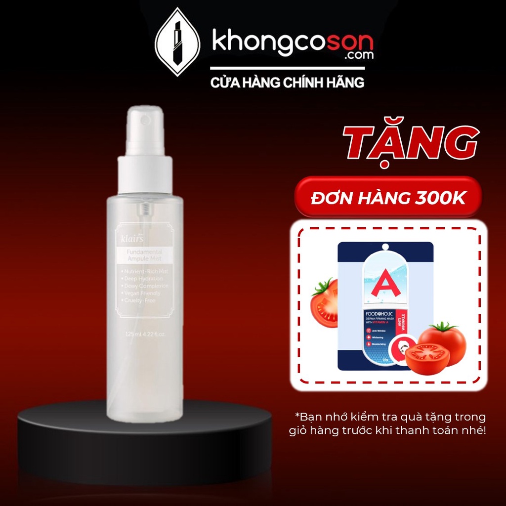 Xịt Khoáng Dưỡng Ẩm, Làm Dịu Da, Chống Oxy Hóa Klairs Fundamental Ampule Mist 125ml - Khongcoson