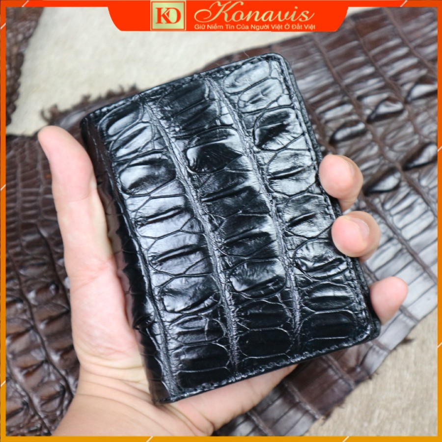 Ví da cá sấu 1 mặt Konavis màu đen làm từ da đuôi dạng đứng sang trọng cho phái mạnh - CW01-01D