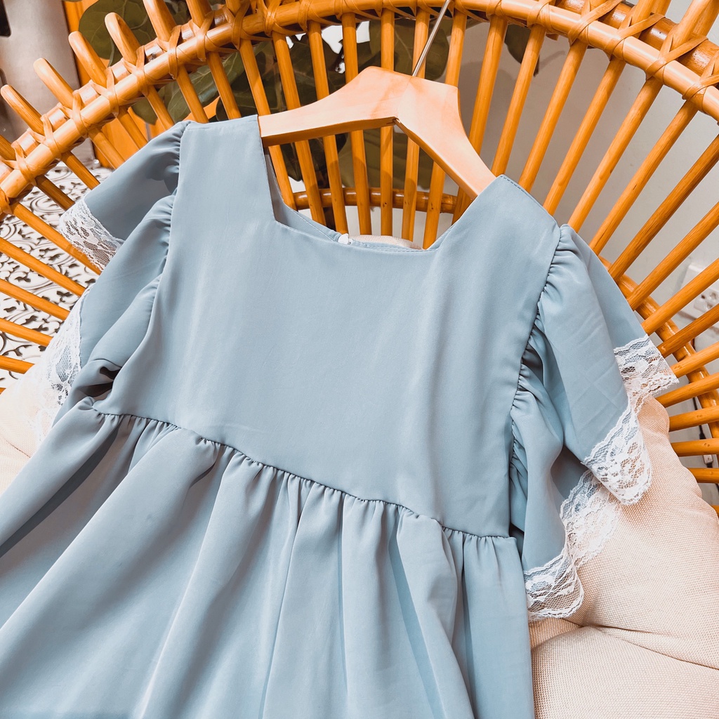 [XẢ KHO] Váy đầm dáng suông vải trượt chéo cao cấp mùa hè Sunkid PP màu xanh cho bé gái 4-12 tuổi