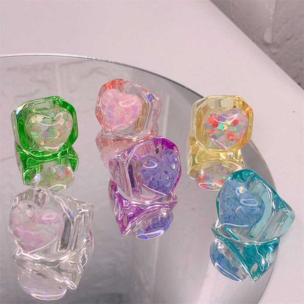 Nhẫn Đeo Ngón Tay Hình Trái Tim Trong Suốt Đính Kim Sa Lấp Lánh Thời Trang Hàn Quốc Cho Nữ