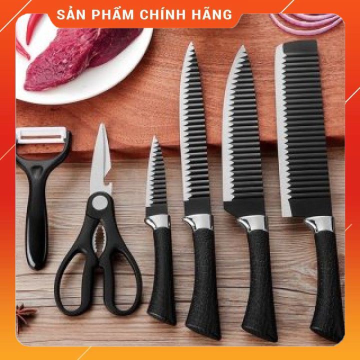 Set dao Nhật 6 món công nghệ ASAKH lưỡi sóng cao cấp⚡️𝐅𝐑𝐄𝐄 𝐒𝐇𝐈𝐏⚡️Dao lưới sóng chất liệu hợp kim chống gỉ