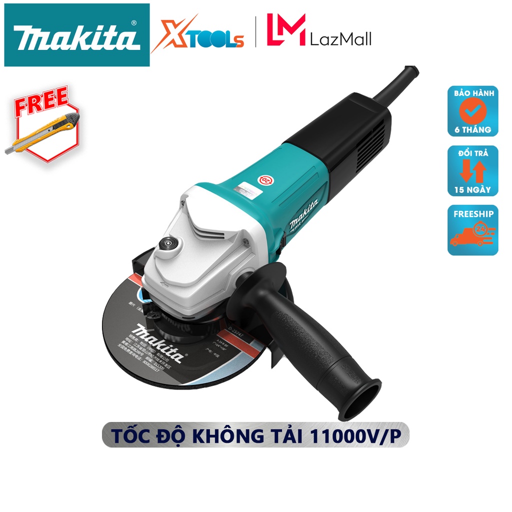Máy mài góc MAKITA M9508B | máy mài cầm tay công suất 720W có phụ kiện Cờ lê hãm đai ốc, tay cầm, đường kính đá mài 125