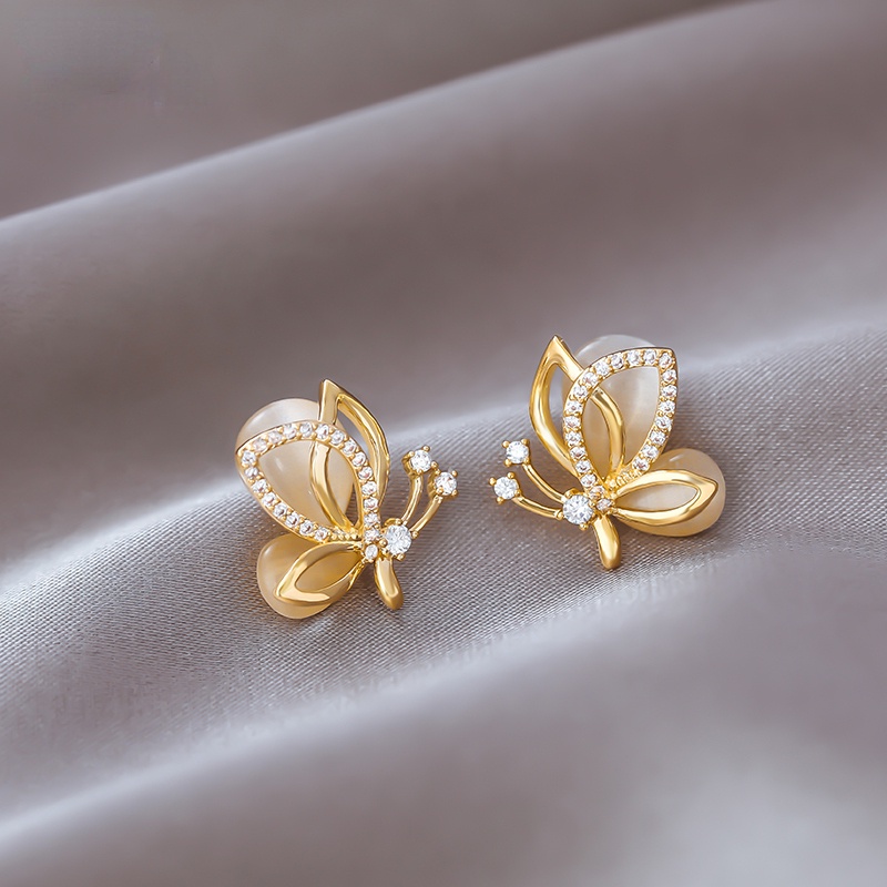 Bông Tai Mạ Bạc 925 Hình Bướm Mắt Mèo Thời Trang Hàn Quốc Cho Nữ