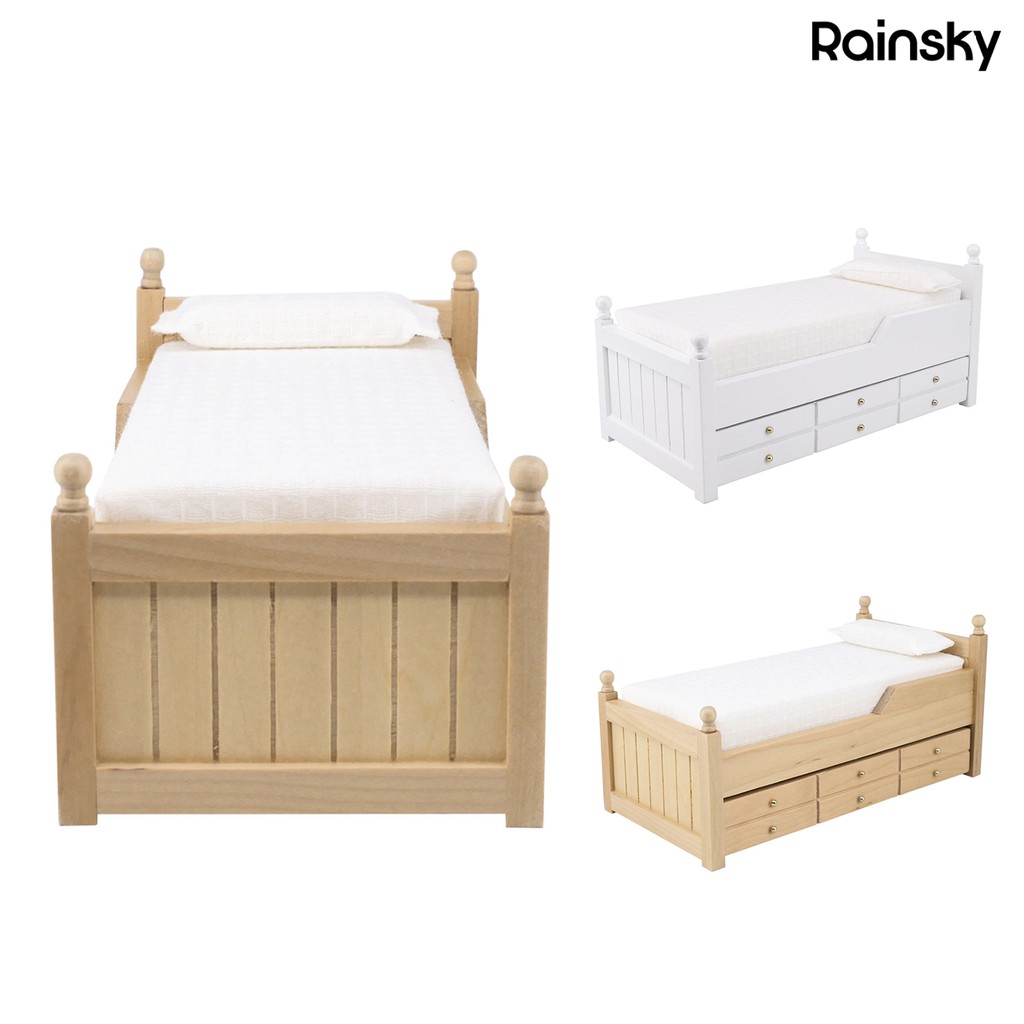 Giường Ngủ Mini Có Ngăn Kéo Cho Nhà Búp Bê Rainsky01