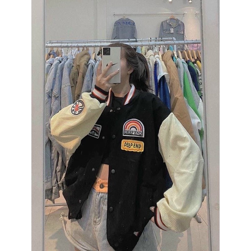 Áo Khoác Bomber Logo Áo Khoác Chất Nhung Dày Dặn Form Rộng Unisex Nam Nữ Mặc Thoải Mái