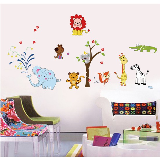 Decal trang trí Voi xanh và các bạn cùng vui chơi ( Kèm Video thật )