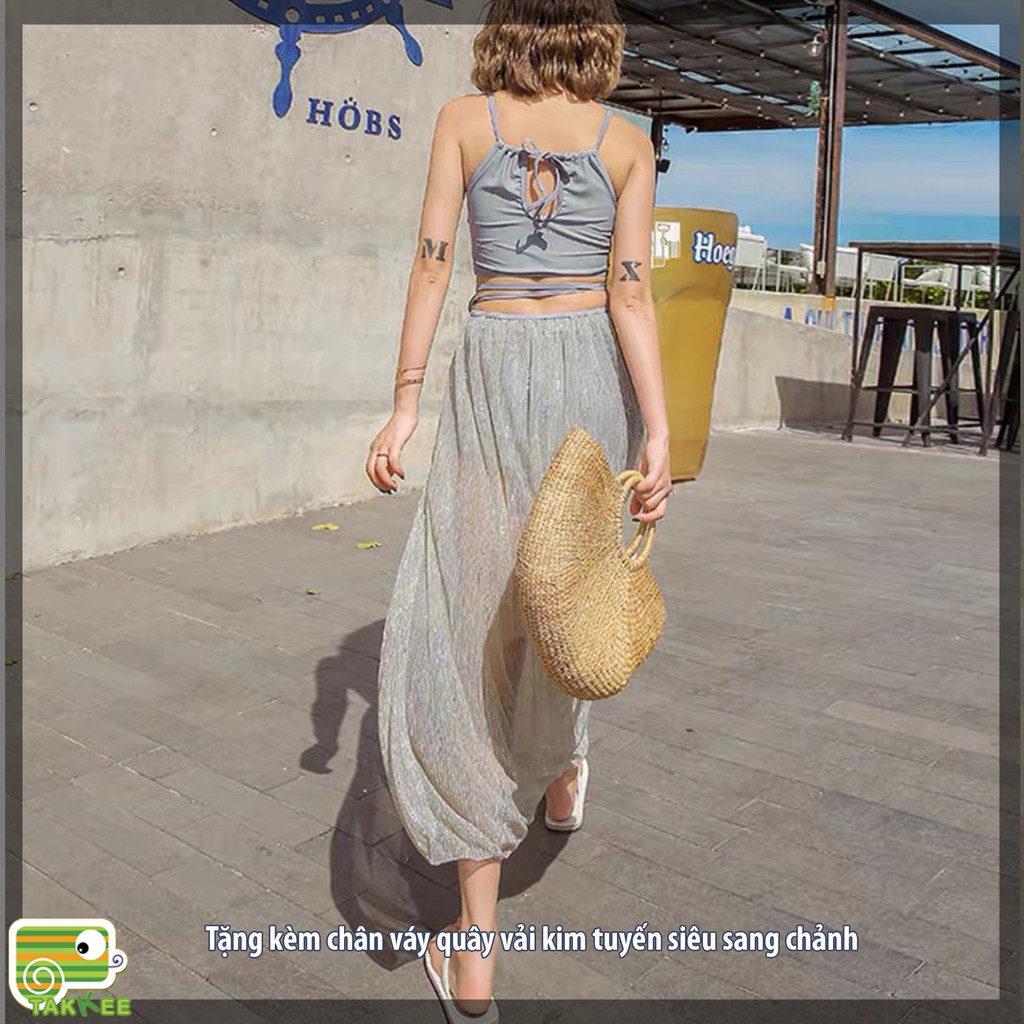 Bikini, Đồ Bơi Nữ Ba Mảnh Kèm Váy Quây Sang Chảnh Thời Trang Hàn Quốc