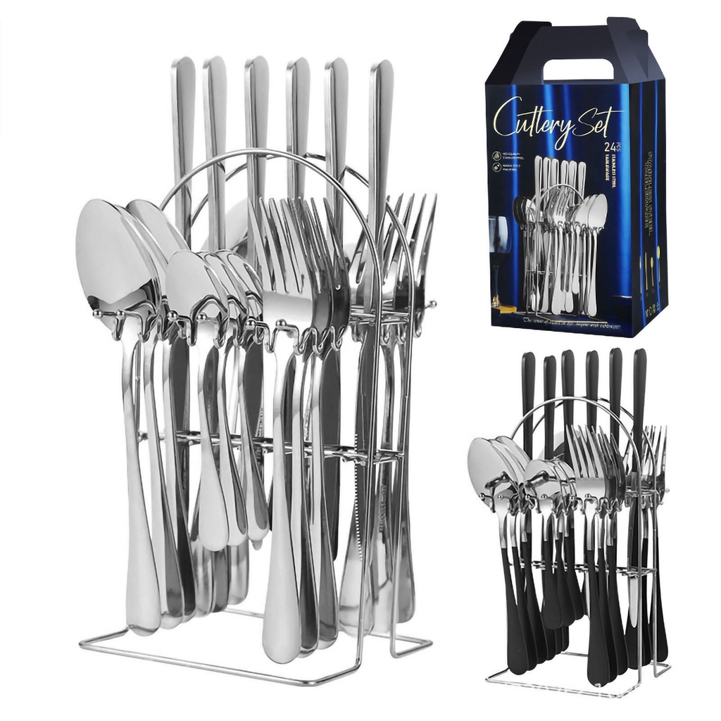 Hàng HOT Bộ 24 pcs Dao Dĩa Thìa cao cấp Bộ Dụng Cụ Ăn Bít Tết Phong Cách Phương Tây Bằng Thép Không Gỉ với Hộp Quà Tặng【Utah054】