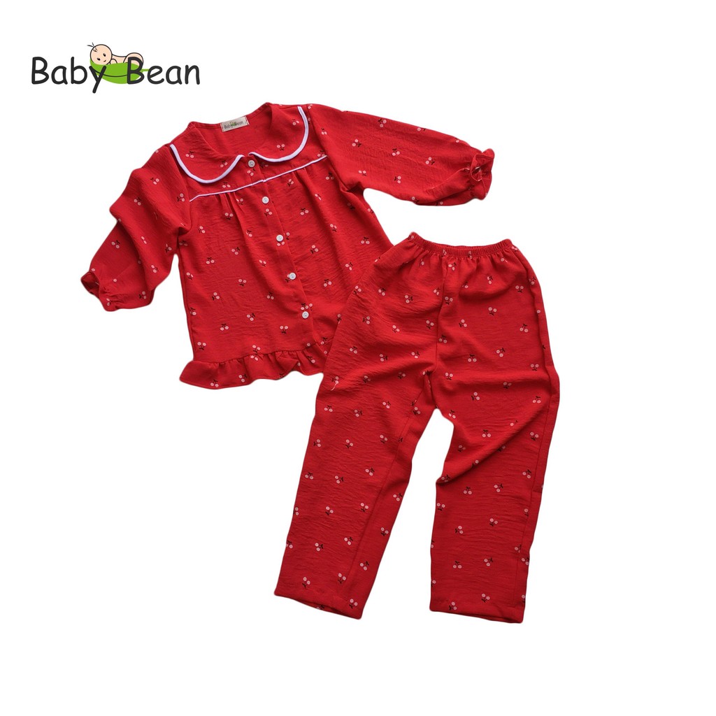 [MÃ THƯƠNG HIỆU YÊU THÍCH Voucher giảm 10%] Đồ Bộ Đũi Tay Dài Cổ Sen Cài Nút Bé Gái BabyBean