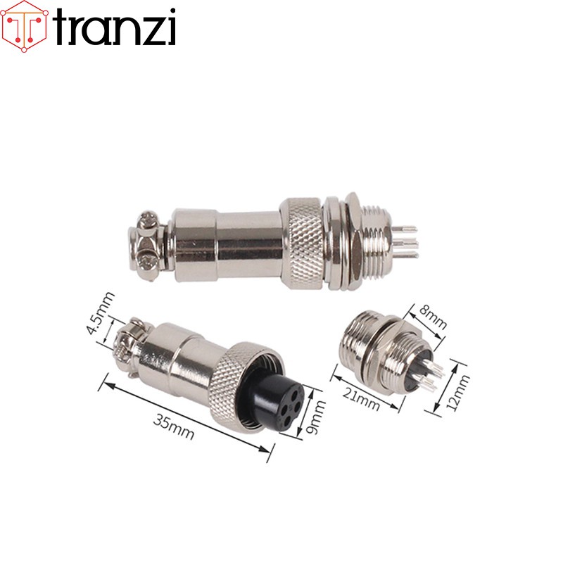 Giắc GX12 4P 12mm bộ đực cái - túi 1 bộ đực cái