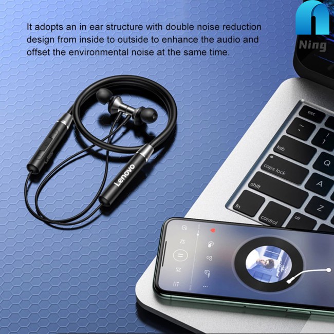 Tai nghe đeo cổ không dây bluetooth 5.0 âm thanh nổi từ tính ipx5 chống nước Lenovo he05
