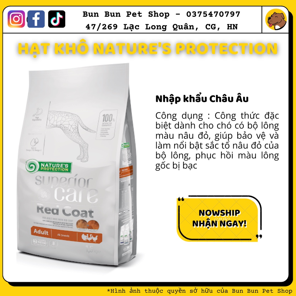 500gr repack hạt khô Nature’s Protection chống bạc màu lông cho chó lông nâu đỏ