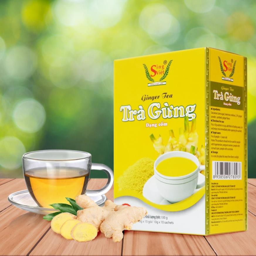 TRÀ GỪNG dạng cốm Sing Việt 100g (10 gói x 10g, Tùy chọn hộp xanh, hộp vàng)