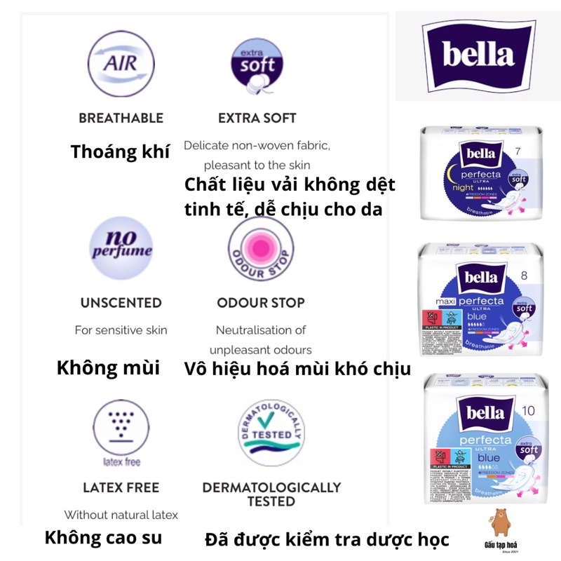 Băng vệ sinh BELLA có cánh, siêu mỏng, thấm hút nhanh, mềm mại nhập khẩu Pháp