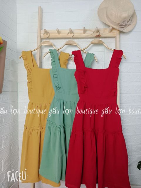 Váy hai dây bản to bèo cánh tiên 7màu tiểu thư ảnh thật | BigBuy360 - bigbuy360.vn