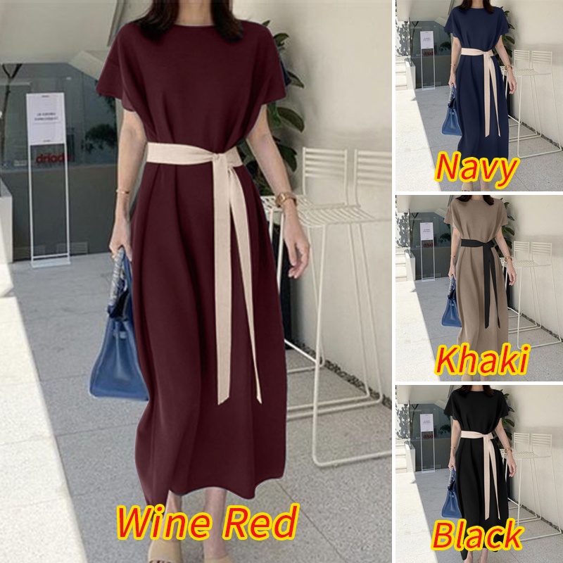 Đầm maxi Zanzea tay ngắn dáng rộng phối màu tương phản thời trang thanh lịch cho nữ