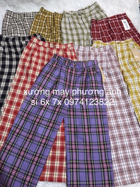 Quần kẻ caro ống rộng
