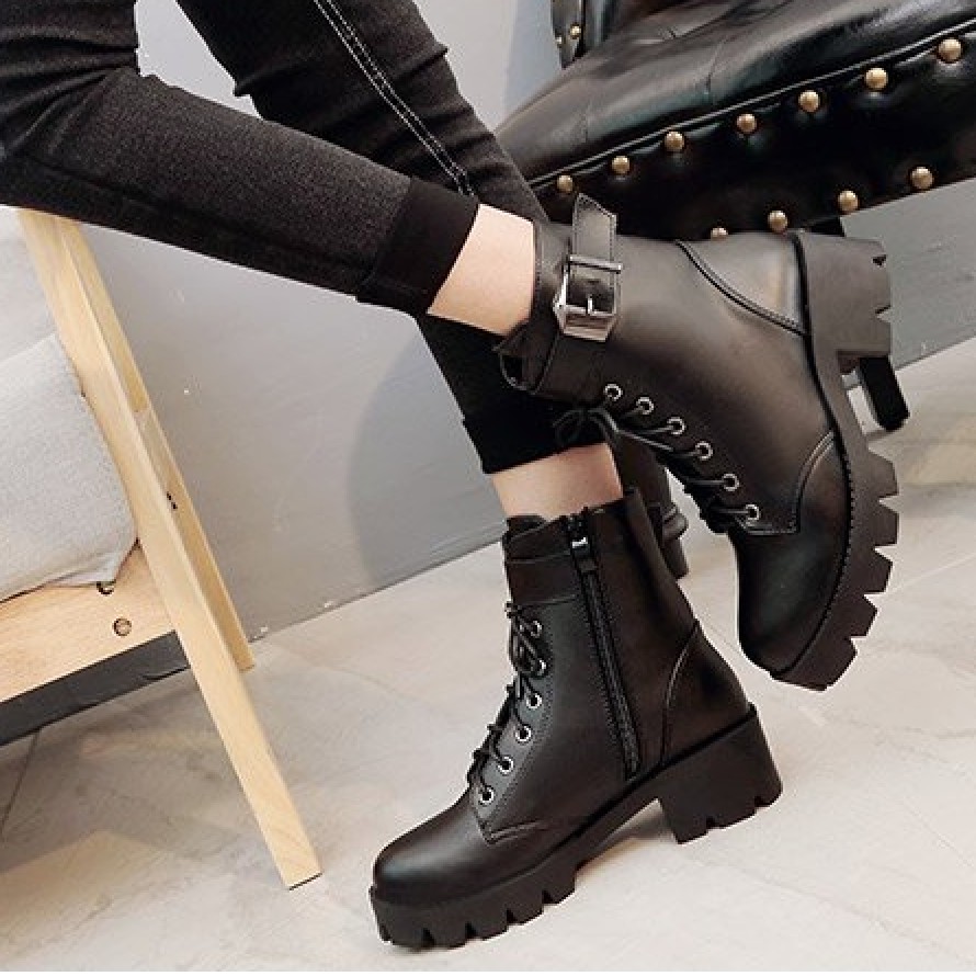 [ Có ảnh thật] Boot nữ cổ ngắn đế thô 5cm hiện đại GBN25