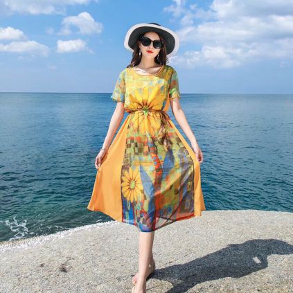 Đầm tím dáng suông tay phối voan cóc A1100