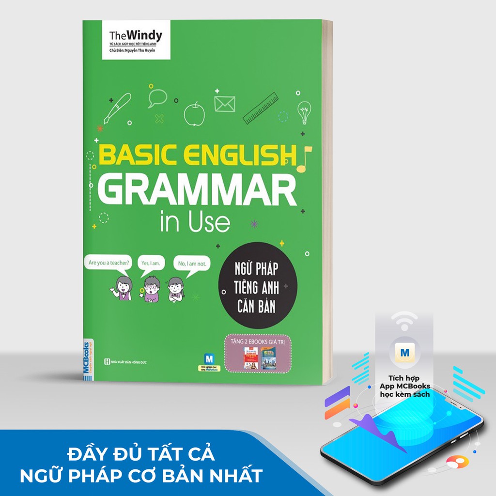 Sách - Ngữ Pháp Tiếng Anh Căn Bản Phiên Bản Bìa Xanh 1 Màu Dành Cho Người Mới Bắt Đầu - Kèm App Học Online