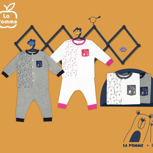 Bộ q.a dài tay cúc giữa sơ sinh những bé gấu cao cấp bé trai bé gái La Pomme SL165