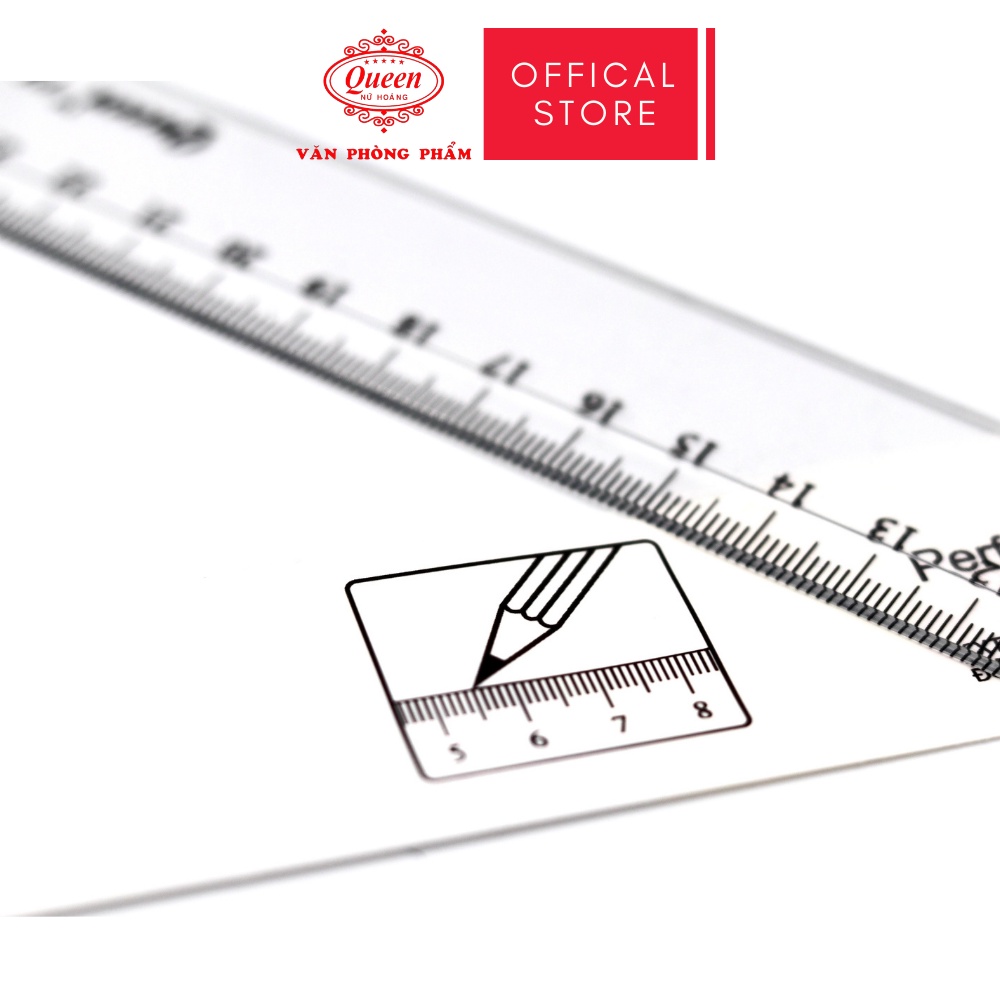 Thước nhựa 30cm - Màu Trắng Trong/Xanh/Xanh Lá/Hồng - Queen