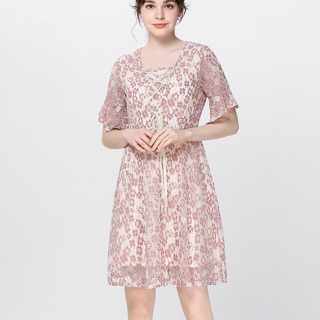Đầm ren hồng big size dự tiệc đan dây ngực size đại 75-100kg