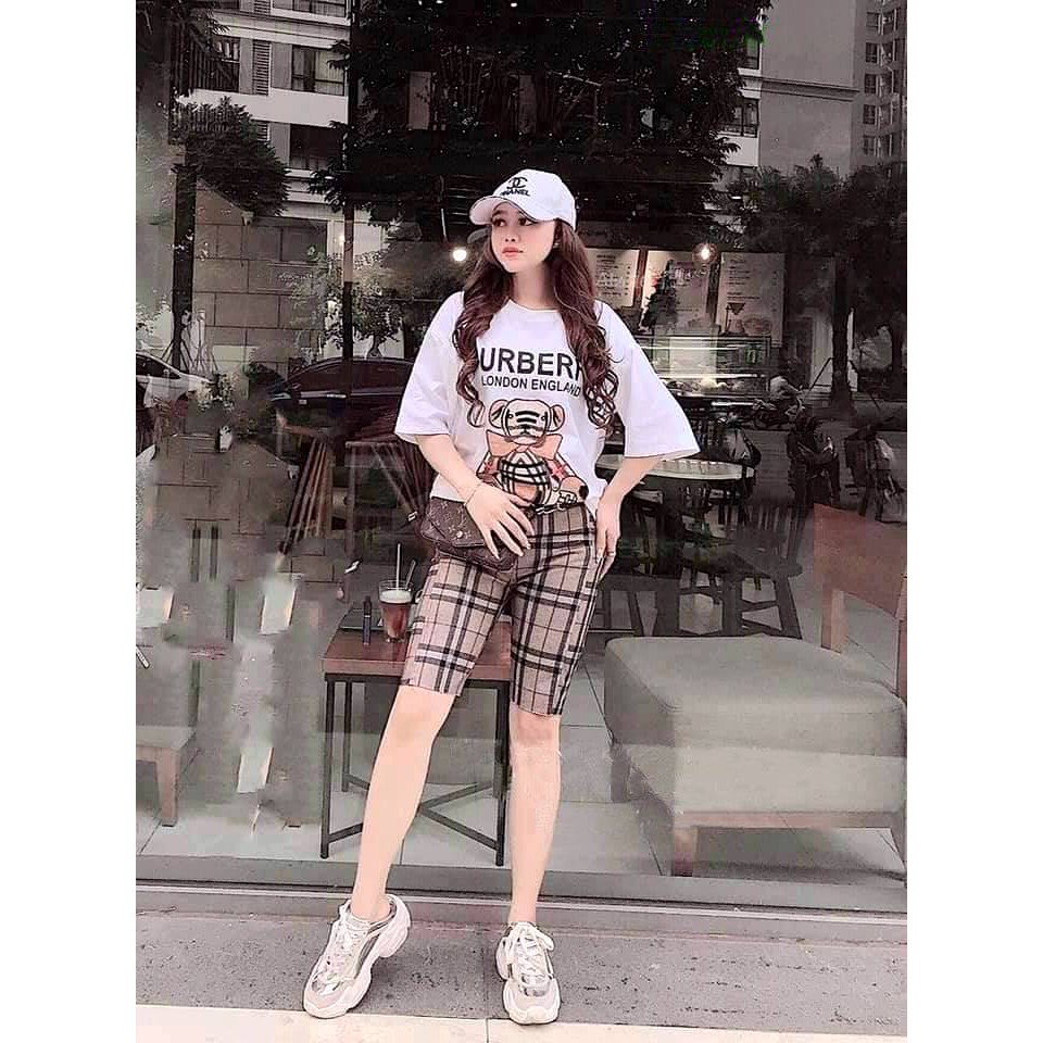 Bộ kẻ gấu BBR quần Lửng, set bộ nữ mặc nhà