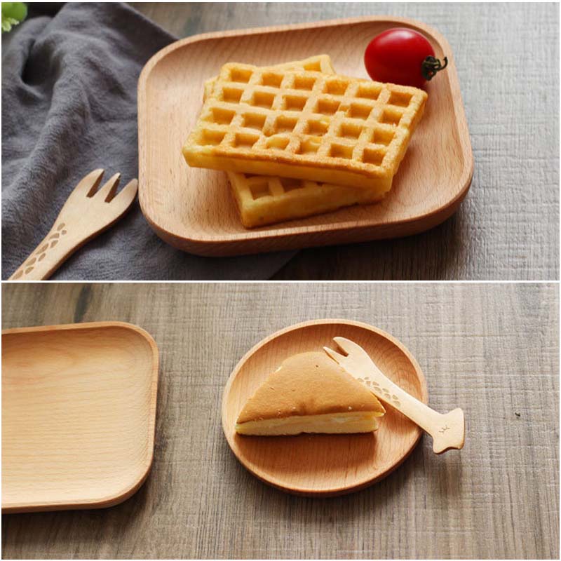 Đĩa Gỗ Tròn Đựng Thức Ăn Tráng Miệng Kiểu Retro