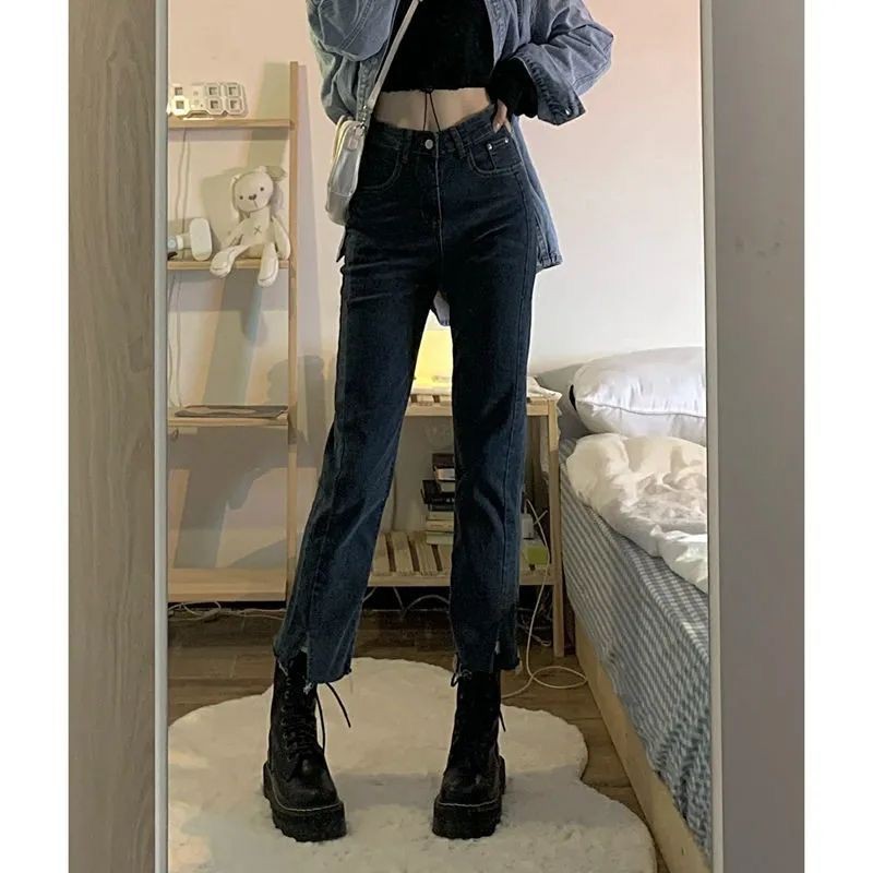 Quần jean nữ ống rộng lưng cao phong cách retro thời trang mùa thu 2021