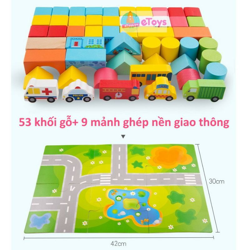 Đồ Chơi Xếp Hình 62 Chi Tiết Bằng Gỗ Cho Bé Sáng Tạo