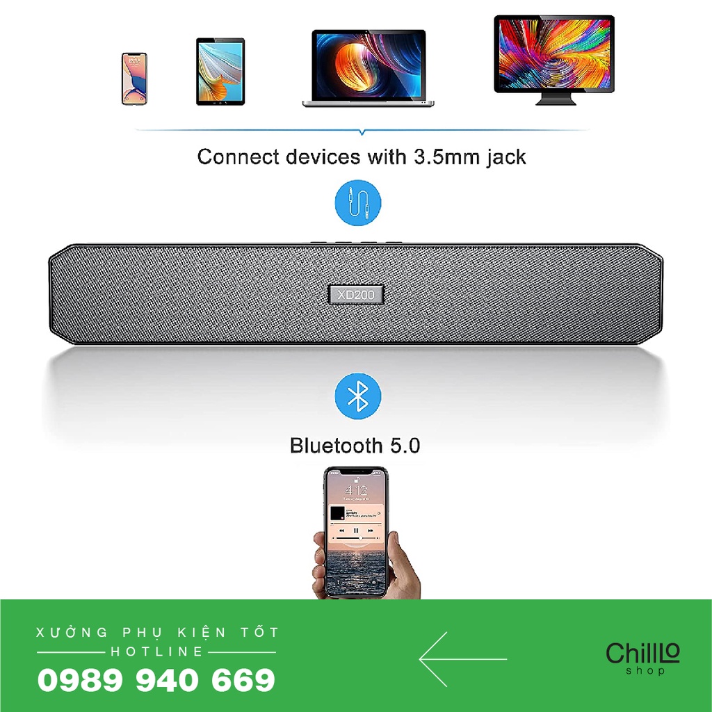 Loa Bluetooth XD200 Soundbar Đèn Led Âm Thanh Sống Động - Loa Thanh Cho Điện thoại, Máy Tính Bảng, Laptop, PC, TiVi