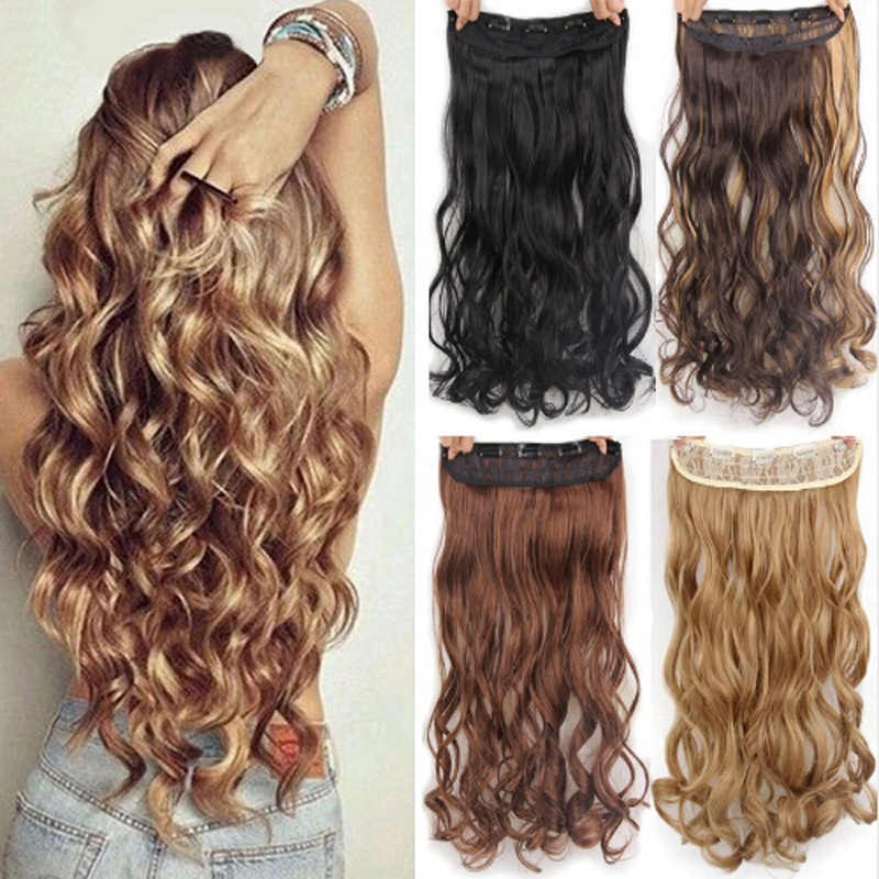 Bộ Tóc Giả Nối Dài 5 Kẹp 24 "120g Bằng Sợi Tổng Hợp Chịu Nhiệt Cao Dành Cho Nữ