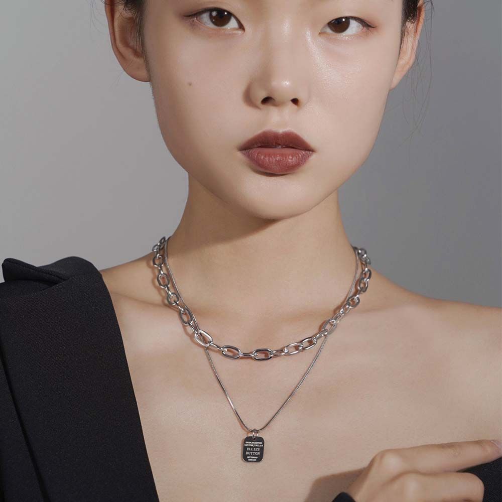 Vòng cổ hai lớp bằng hợp kim phong cách hip hop Hàn Quốc thời trang dành cho nữ