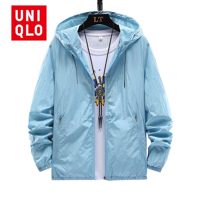 Uniqlo Áo Khoác Khóa Kéo Có Nón Trùm Đầu Màu Sắc Trơn Thoáng Khí Chống Tia UV Dành Cho Nam