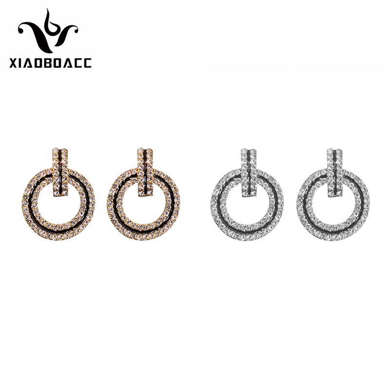 XiaoboACC Khuyên Tai Kim Bạc 925 Đính Kim Cương Nhân Tạo Kiểu Tròn Thời Trang Hàn Quốc Cho Nữ