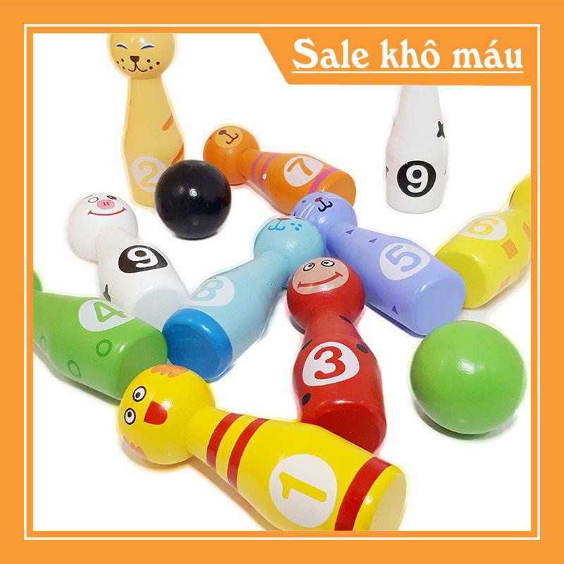 Hàng Chất Lượng Đồ chơi trẻ em S-Kids, Bộ Bowling gỗ hình động vật.