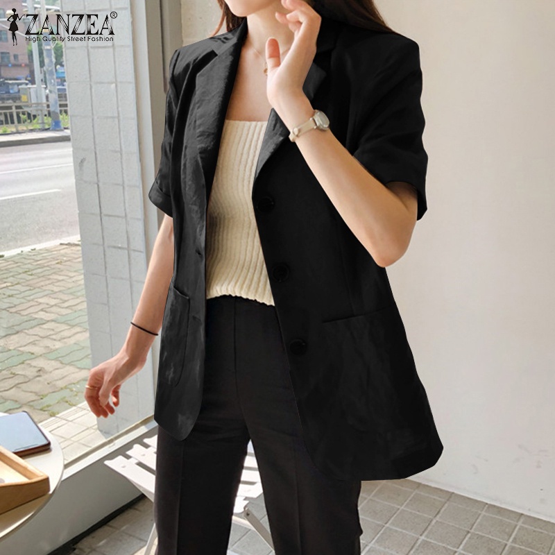 Áo khoác ZANZEA tay ngắn bằng cotton màu trơn phong cách Hàn Quốc đường phố thời trang thông thường cho nữ | BigBuy360 - bigbuy360.vn