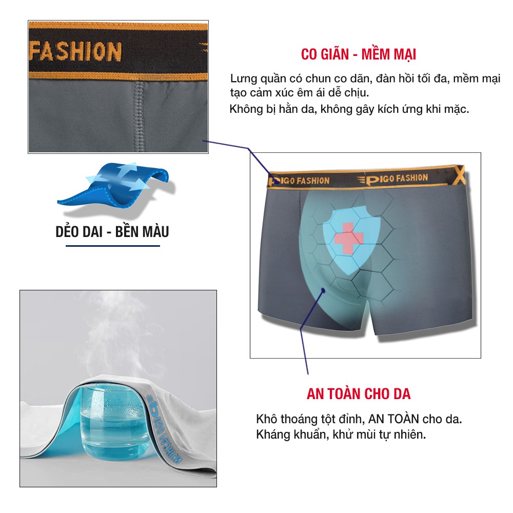 Quần lót boxer nam cotton thông thoáng bo dệt cao cấp, có big size Pigofashion QLPG03 (nhiều màu)