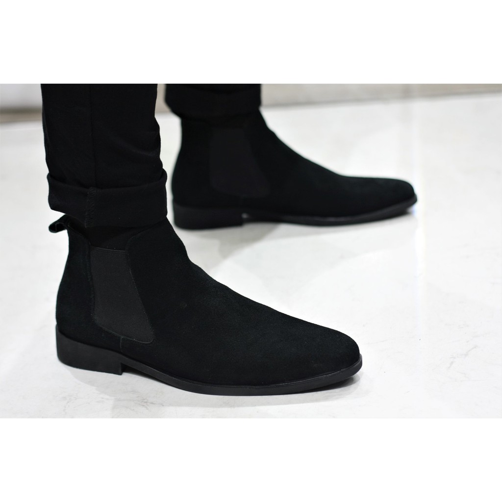 [Giày da nỉ][Tặng tất khử mùi] Giày Chelsea Boot tăng chiều cao gần 5cm- Giày cao cổ nam