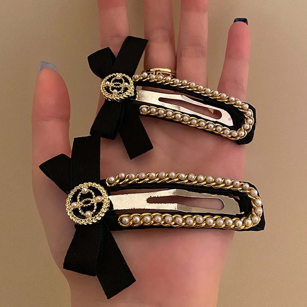 Kẹp tóc BB đính ngọc trai đen đơn giản phong cách Hàn Quốc cho nữ