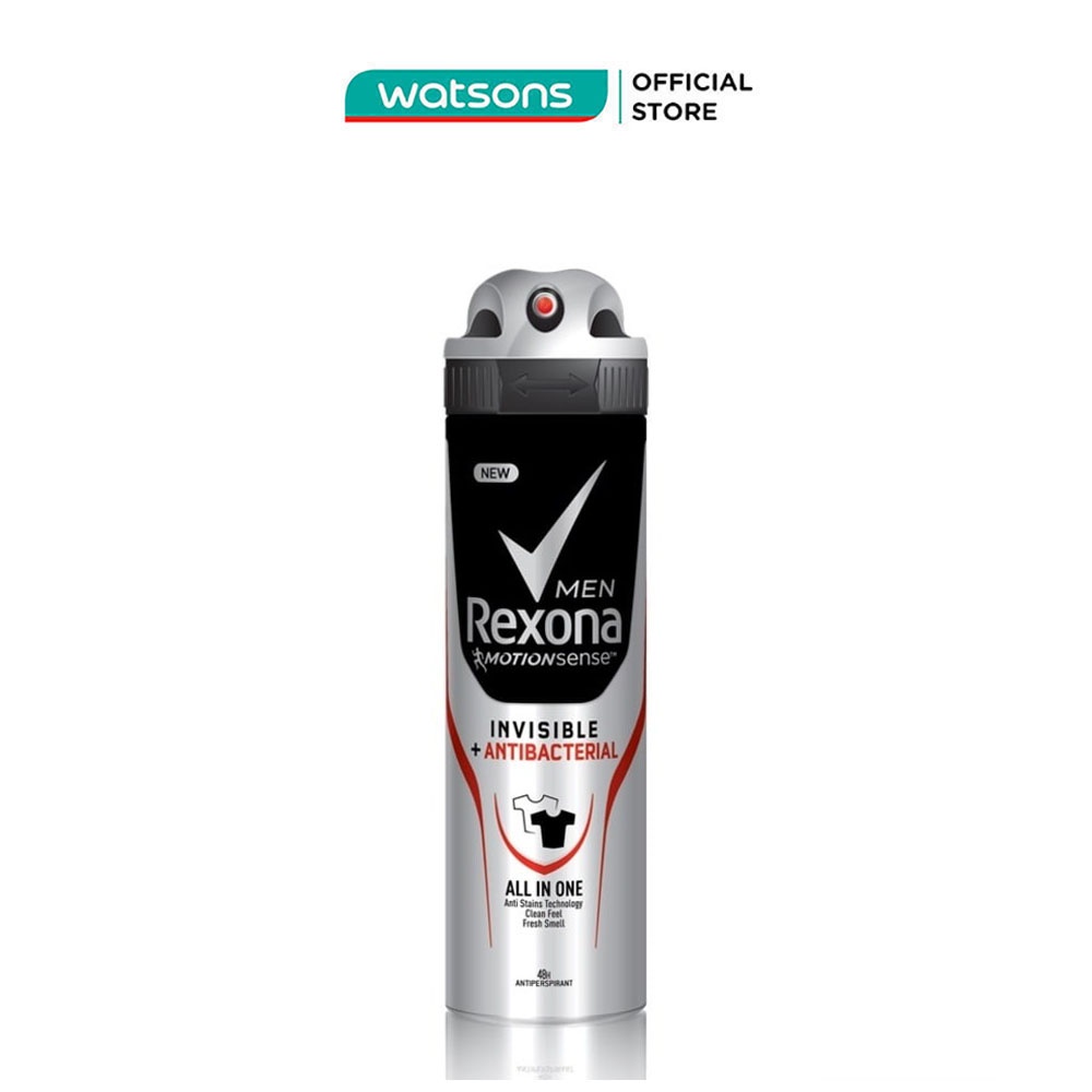 Xịt Khử Mùi Rexona Men Invisible &amp; Antibacterial Kháng Khuẩn và Ngăn Vết Ố Vàng Dành Cho Nam 150ml