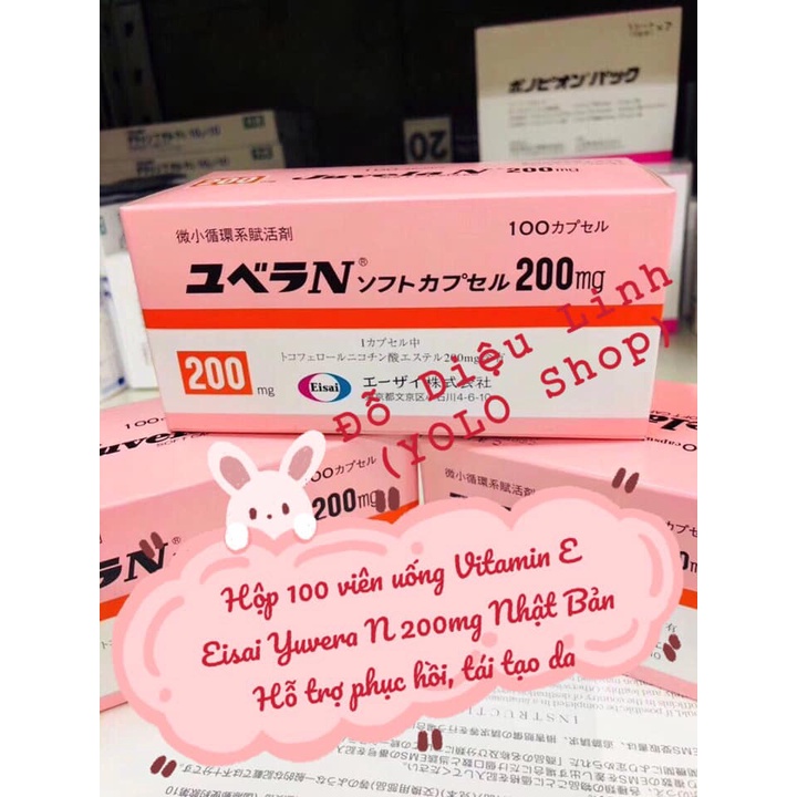 Hộp 100 viên uống Vitamin E Eisai Yuvera N 200mg Nhật Bản - Hỗ trợ phục hồi, tái tạo da
