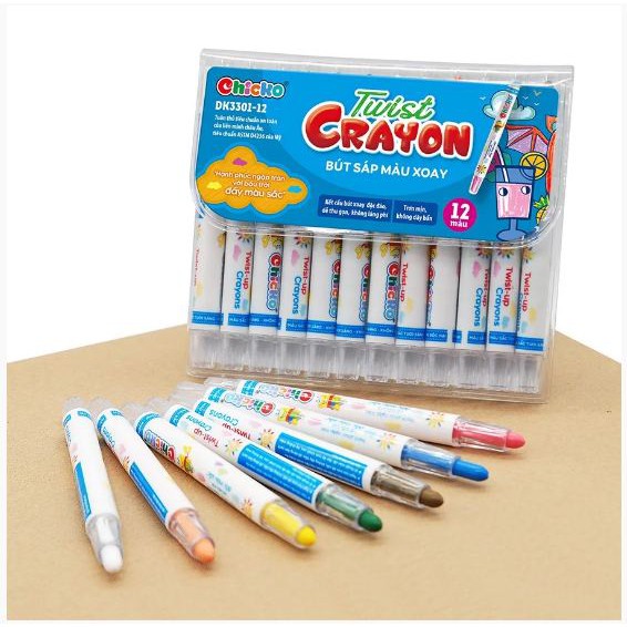 Bút Sáp Màu Xoay DUKA Twist Crayon 12 Màu -Túi Nhựa PVC